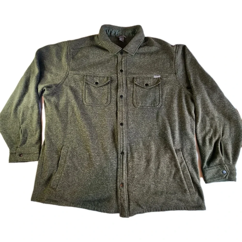 EDDIE BAUER Fleece Shacket Shirt Jacket Mens XXL Green Soft Button Up Pockets